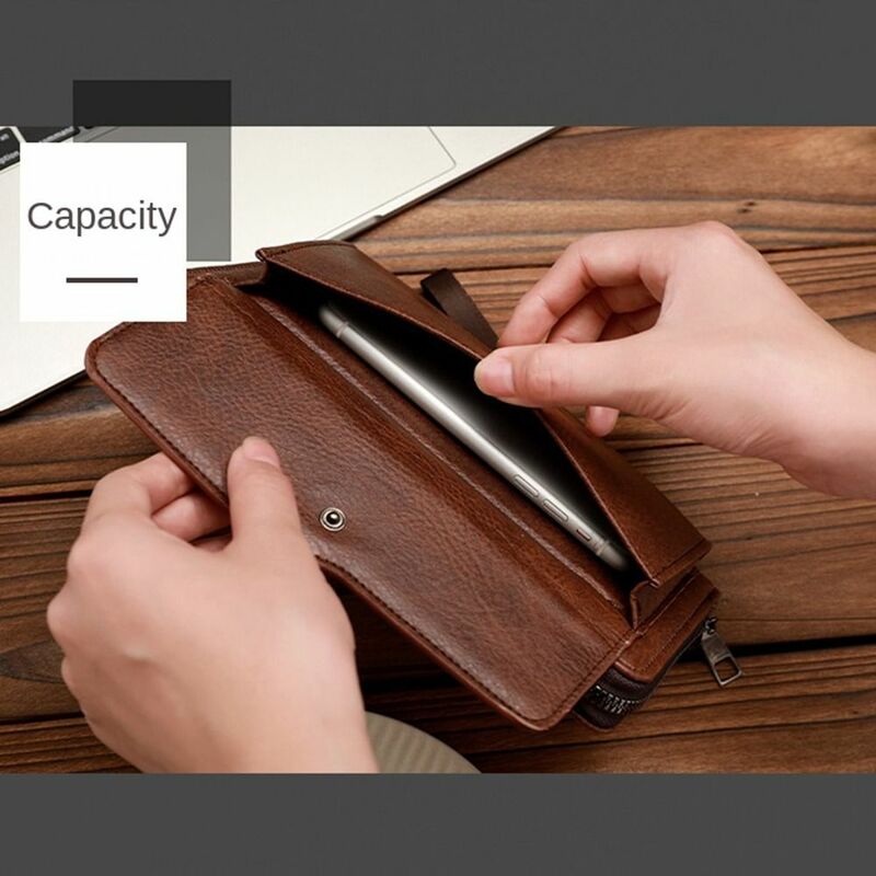 Leather Men's Long Wallet Fashion Waterproof Large Capacity Men's Hand Bag Contracted Leisure 2 Fold Purse Outdoor