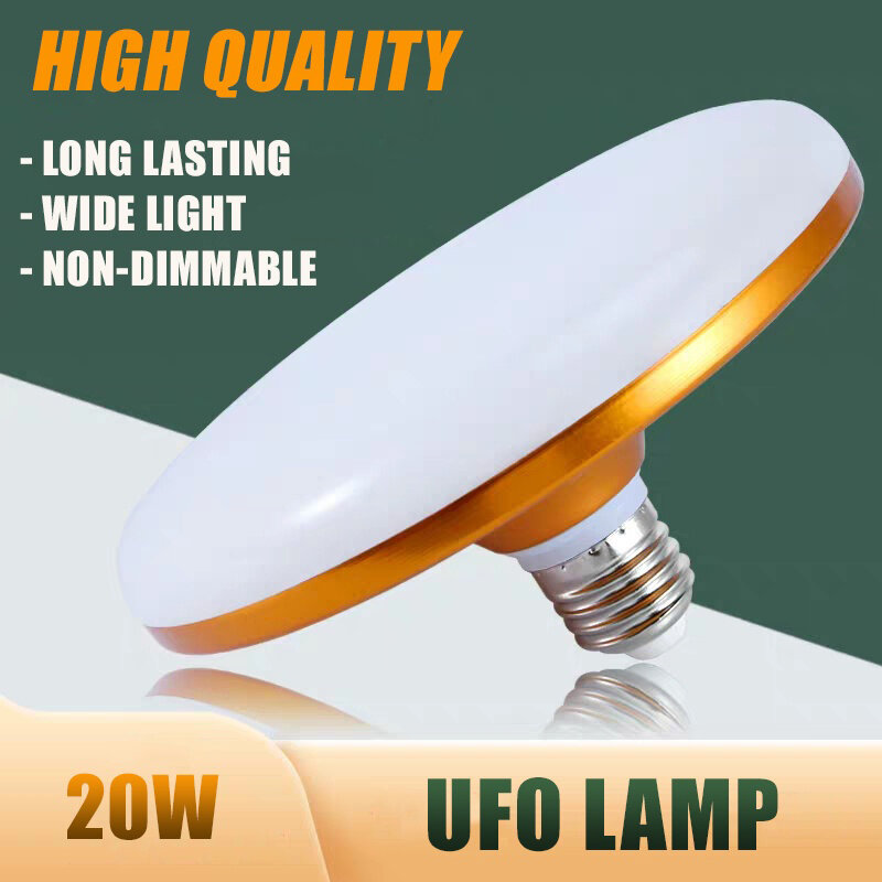 Lampu LED bohlam E27, cahaya garasi meja pencahayaan putih dalam ruangan, lampu Led UFO 20W 220V Super terang