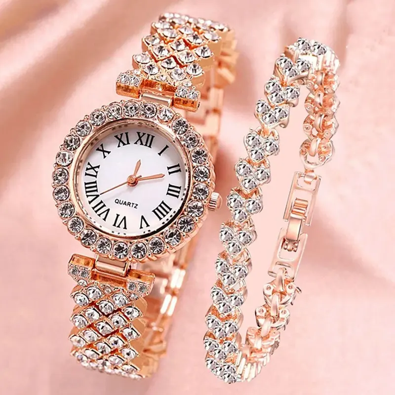 Reloj de lujo para Mujer, conjunto de pulsera de acero con diamantes, productos superventas, marca de lujo, 2023