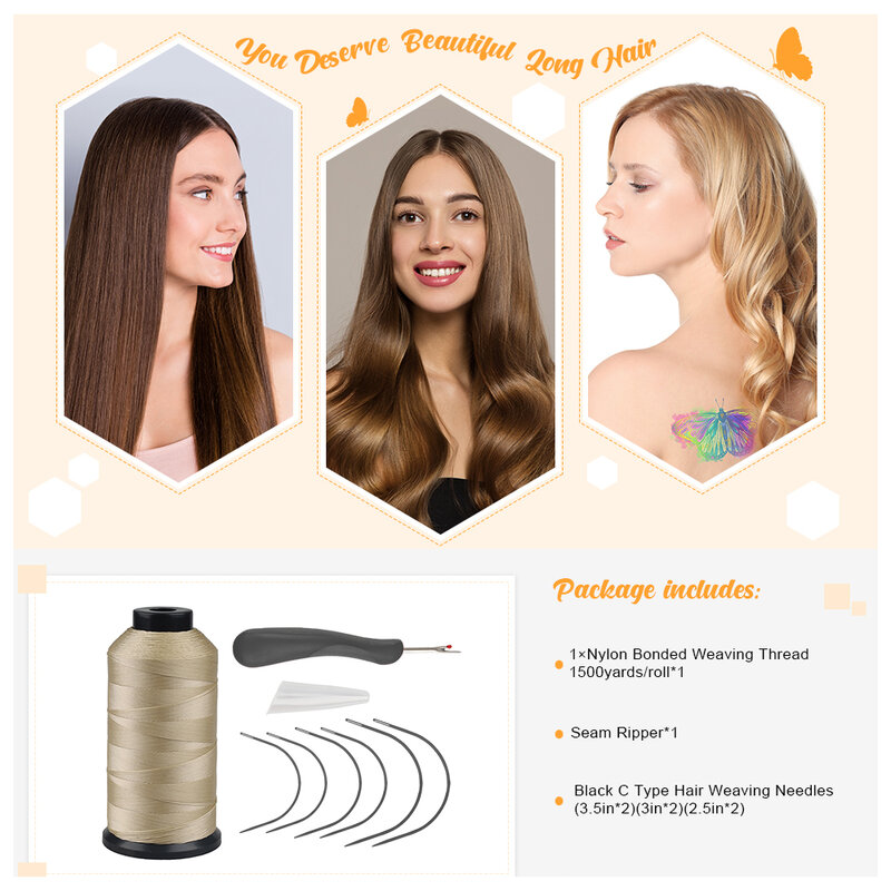 Nylon Hair Weaving Thread para Wig Making, Salon Supplies, Sew Acessórios, Hair Extension Needles, Bonding Tools, 1500 Yards