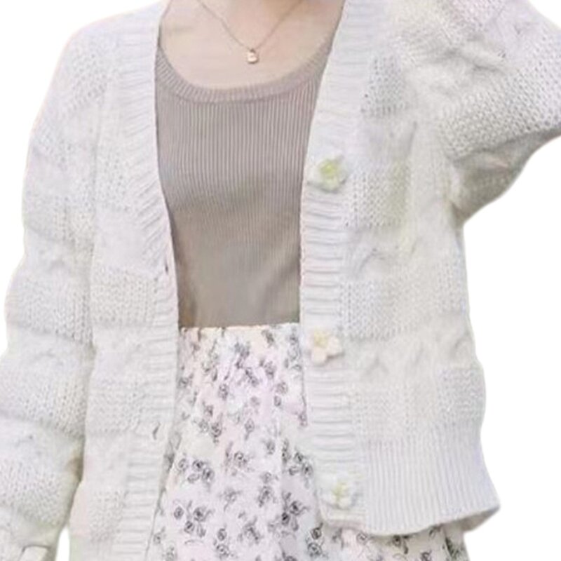 Suéter malha chique quente, manga comprida, tops casuais para mulheres conscientes da 10CF
