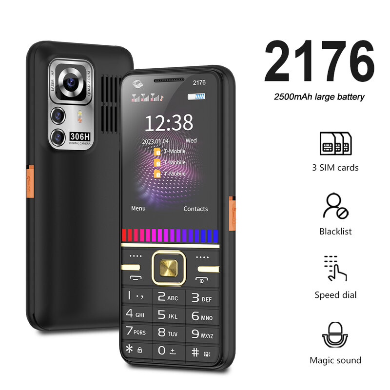 SERVO 2176 기능 휴대폰, 3 SIM 대기 속도 다이얼, 매직 보이스 손전등, 블루투스 스피커, 2GGSM 실용적인 휴대폰