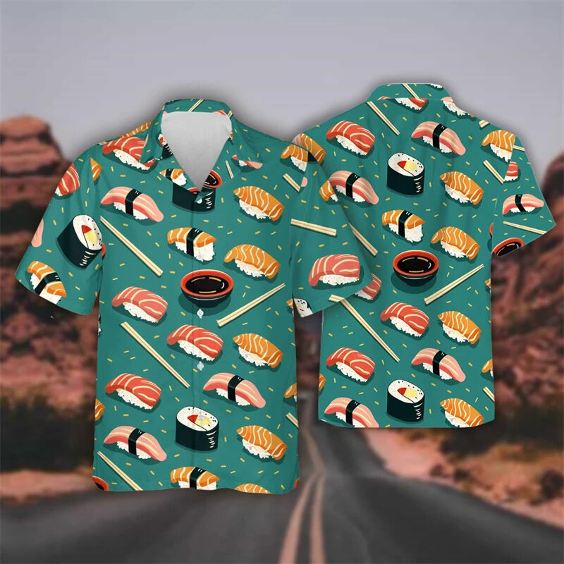 Moda nuovo 3D delizioso Sushi stampato camicie per uomo gamberetti grafica camicie corte bambino divertente Streetwear camicie e camicette vestiti