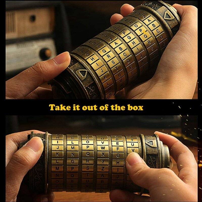 صندوق ألغاز صغير بقفل من Da Vinci Code ، مقصورة كهدية للصبيان والفتيات ، سبائك النحاس والزنك