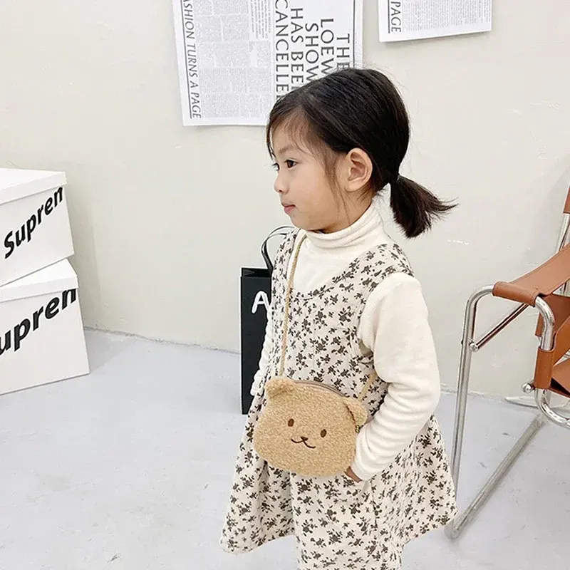 Miękki pluszowy niedźwiedź królik kreskówka dzieci portmonetka śliczne zwierzę Zipper dziecko torba na ramię torba listonoszka dla dziewczynek torebka Mini torebka