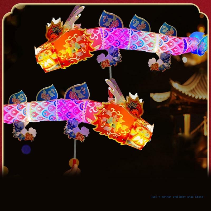 67JC Paper Dragon Craft Light Kits for Kids Chinese New Year Party Props Paper Dragon Handmade Material Bag Festive Decors