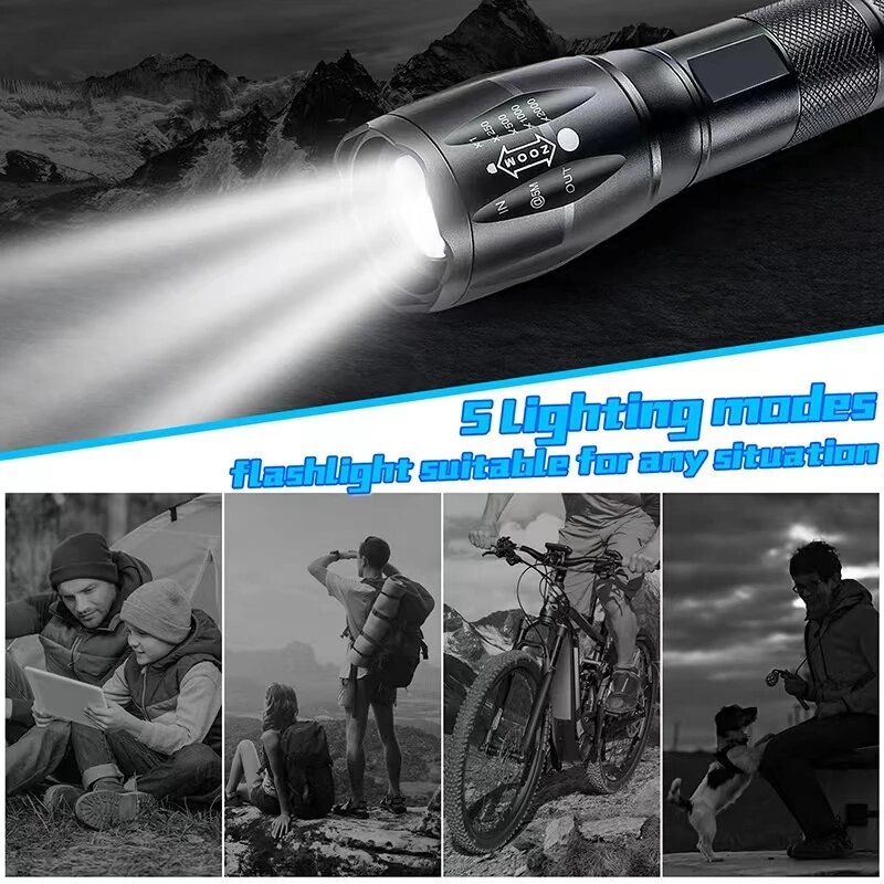 Portable Mini LED Flashlight 5 Modes Aluminum Alloy Waterproof Torch Tail Pressure Switch Outdoor Camping Power by 18650 battery
