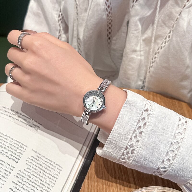 Jam tangan wanita berlian imitasi, jam tangan gelang wanita, jam tangan Quartz sabuk baja, mode sederhana