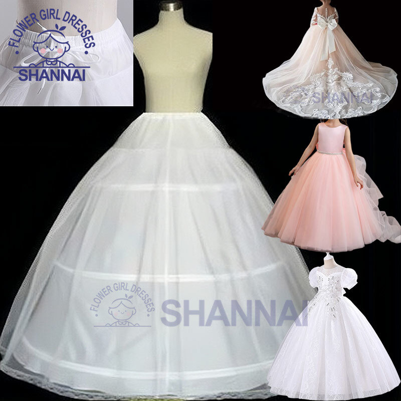 3 обруча трапециевидная подъюбник Нижняя юбка кринолин скольжения для детей Детское свадебное платье