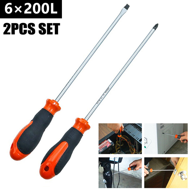 Anti Slip Handle Screwdriver Extend By 200mm Long Slotted Cross Screwdriver Magnetic Screwdriver With Rubber Handle