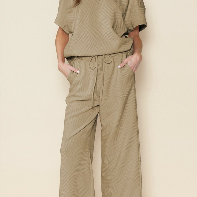 Camiseta e calça curta de algodão feminina, roupa esportiva com cordão solto, moda casual, nova, conjunto de 2 peças, 2024