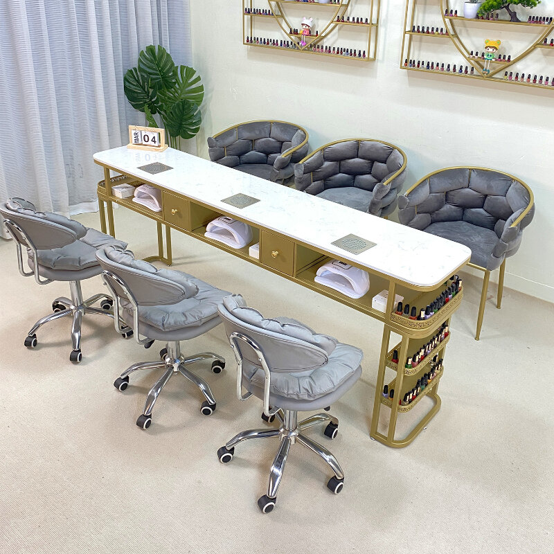 Organizer Meja kuku profesional, Penyimpanan kursi meja kuku Nordik Modern dengan rancangan seni Tavolo Per ungkie Salon Furniture
