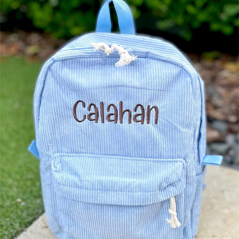 Large Capacity Corduroy Backpack Custom Embroidered Name Boys Girls Travel Bag Personalized Name Birthday Gift Shoulder Bags