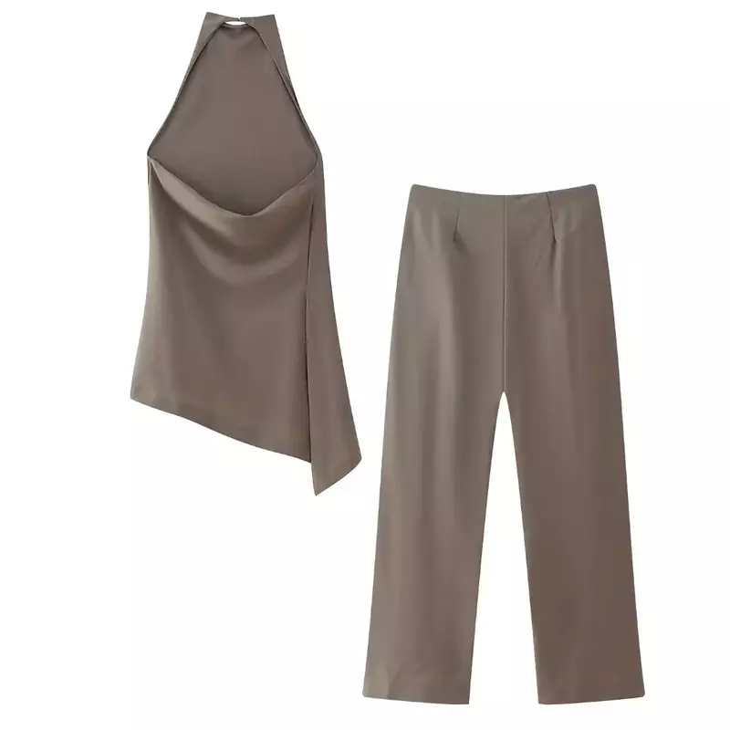 Suit Women's 2 Pieces 2024 Fashion Joker Temperament Minimalist Vest Retro Sleeveless Blouse+elastic Waist Trousers Women's Suit