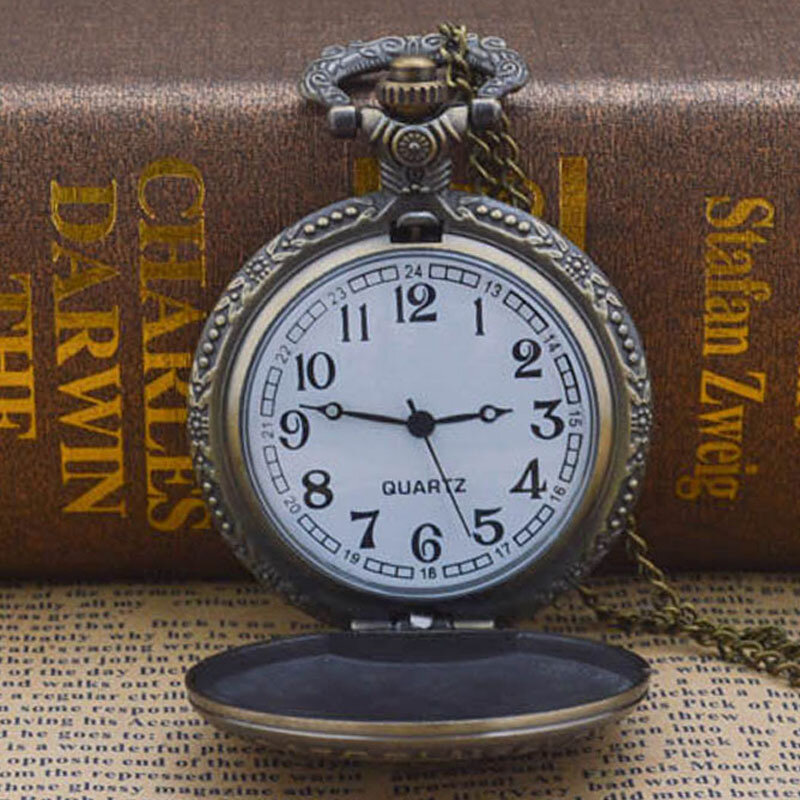 Vintage Bloeiende Bloem Quartz Zakhorloge Brons Hanger Klok Digitaal Display Dames Ketting Ketting Armband Horloge
