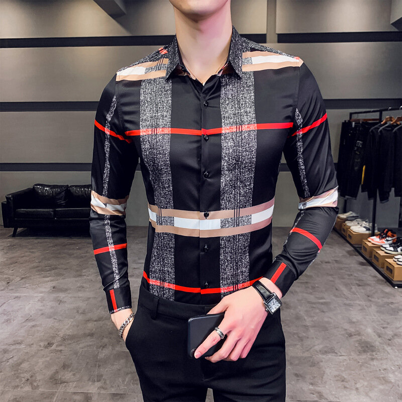 Trendyol-Chemise à carreaux noire à manches longues pour hommes, chemise rayée vintage, mode de luxe, automne, nouveau