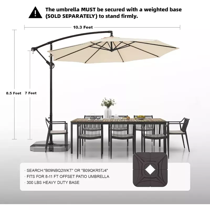 Garden & Deck Outdoor Garden Umbrellas for Large Terraces Fade Resistant Waterproof RECYCLED FABRIC Canopy & Cross Base Sunshade