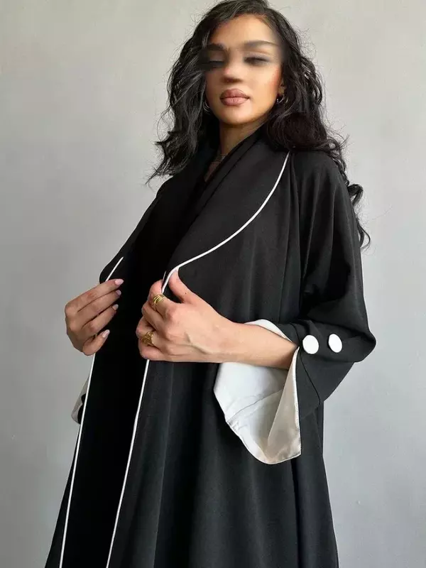 Abaya muçulmana elegante de botão manga dividida para mulheres, vestido maxi abayas, kaftan marroquino, manto longo turco e árabe, 2023