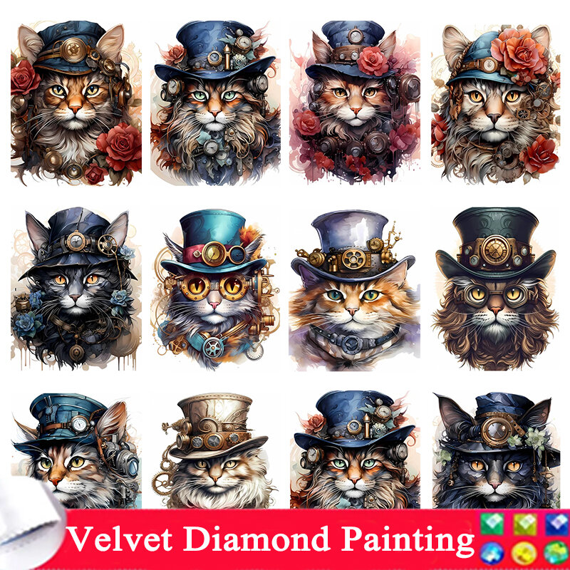Lukisan berlian DIY hewan Steampunk 5D persegi penuh berlian bordir mesin mosaik dekorasi jahit silang Kelinci Anjing kucing