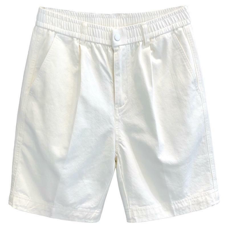 Korean Fashion Summer Suit Pants Men's Elastic Waist Solid Color Pocket Trend Versatile Loose Straight Knee Length Casual Shorts