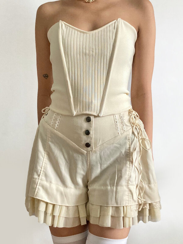Rockmore-pantalones cortos de retazos de malla para mujer, minipantalones cortos informales de cintura alta, estética Y2K, 2023