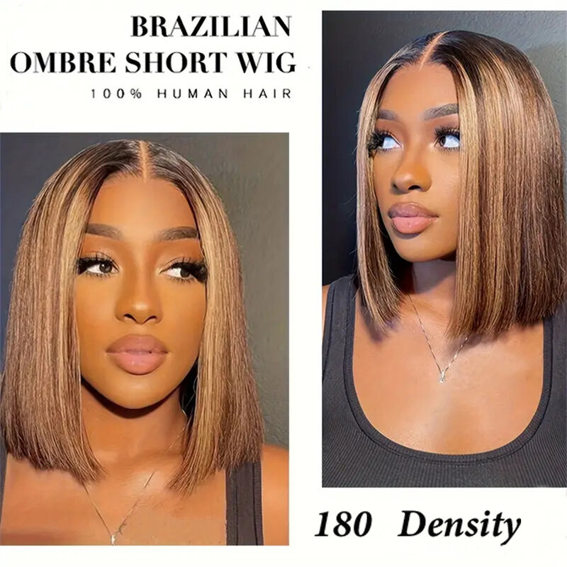 Highlight P4/27 Peruvian Remy Hair Short Bob Ombre Human Hair Wigs Blonde Wig Straight Bob Wig 13X4 Lace Front Wigs For Women