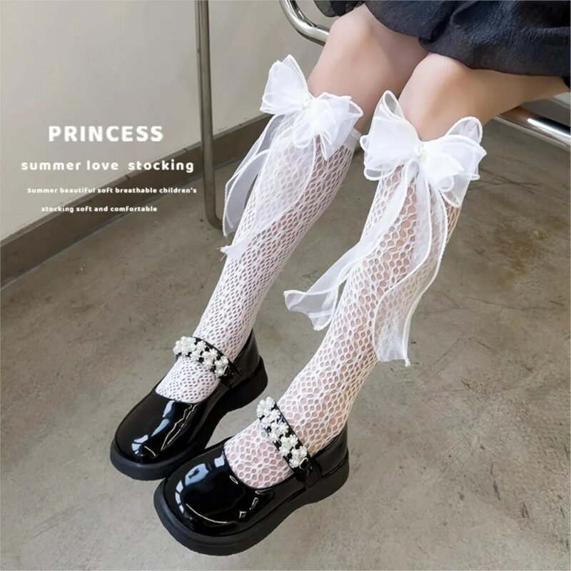 baby Summer thin section lolita sock bowknot bud silk stockings girl long socks lace princess calf socks kids knee high stocking