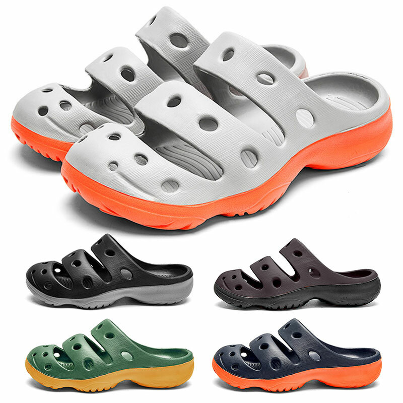 Sandálias de praia antiderrapantes para homens e mulheres, chinelos, escorregadores de verão, vazados, sapatos de jardim, sapatos de buraco plano em EVA, tamanho 35-49