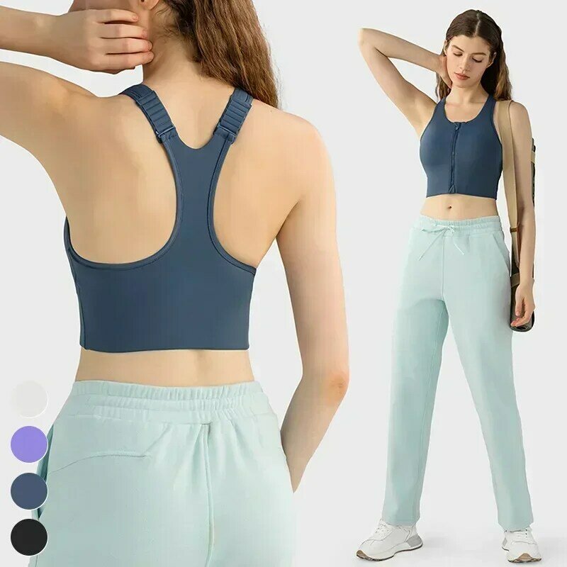 Lemon High Support Front-Zip Yoga Bra Women Sport Bra Zipper Front Adjustable Straps Fixed Cups Yoga Dancing GYM Exercise Vest