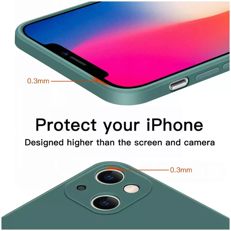 Ban Đầu Vuông Liquid Silicone Ốp Lưng Điện Thoại iPhone 14 13 11 12 Max Pro Mini X XR XS 7 8 plus SE 2020 Chống Sốc Lưng