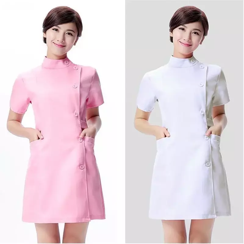 Uniforme de belleza rosa con vestido de esteticista, ropa de trabajo de salón, uniformes de Spa, bata blanca, bata experimental