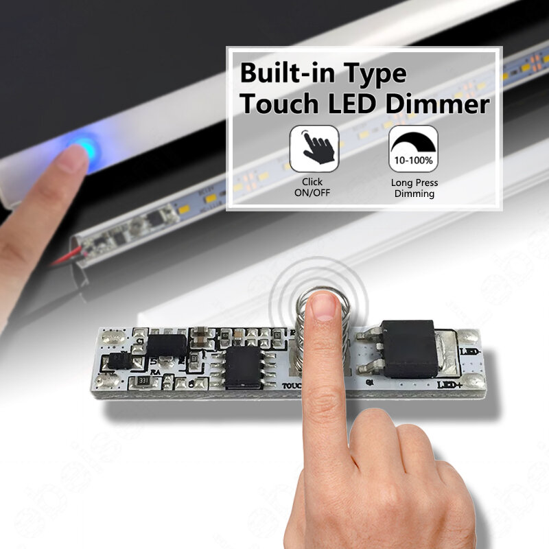미니 내장형 LED 라이트 바 터치 센서 스위치, ON/OFF 컨트롤러, 6A, 1 채널, DC 12V, 24V, 알루미늄 플레이트 램프, 10-100% 조광기
