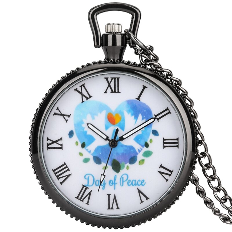 Colomba della pace amore cuore Design orologio da tasca al quarzo giorno della pace parole collana ciondolo Souvenir regali orologio per uomo donna 2022