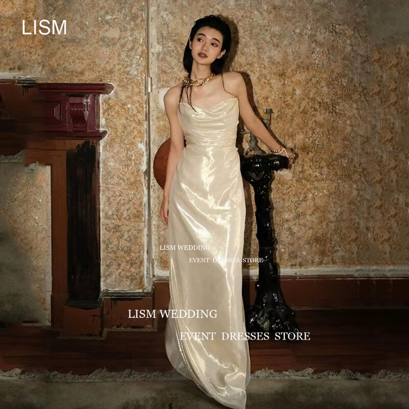 LISM Strapless V Neck Korea Evening Dresses Photo Shoot Organza Sash Wedding Prom Occasion Gown Custom Backless Party Dress