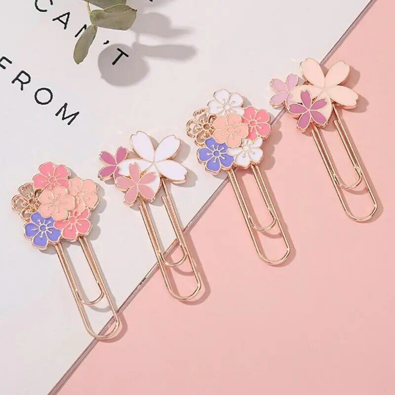 Cherry Blossom Paper Clip Pink Sakura Flowers Metal Bookmark Exquisite Cherry Blossom Paper Clip Metal Paper Holder Clip Supply
