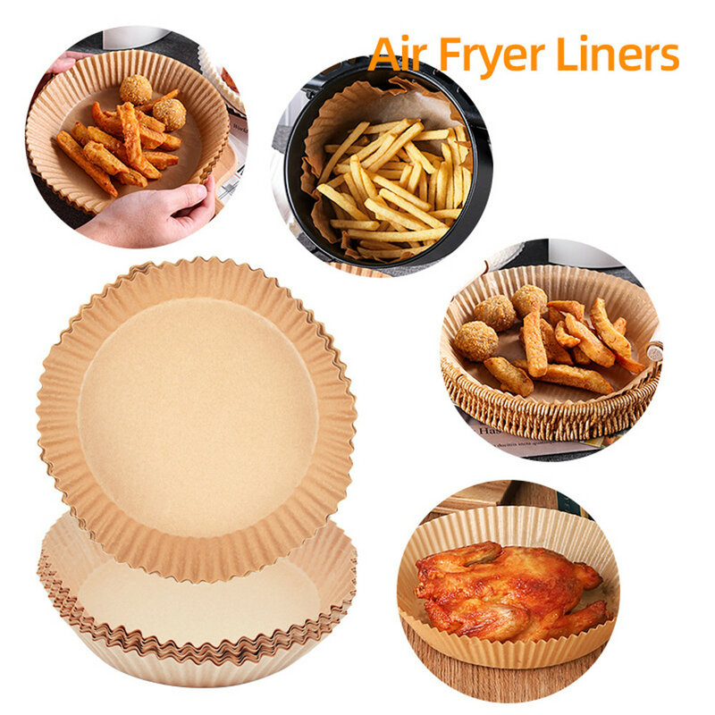 50 buah Air Fryer sekali pakai kertas Liner Non-Stick Air Fryer kertas pelapis kertas roti filter kertas kue untuk Air Fryer