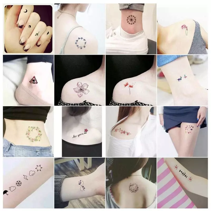 Tatuaje temporal de dibujos animados para mujeres, tatuajes pequeños y sexys de hojas negras, Tatuajes de estrellas bonitas, pegatinas de amor para el cuerpo y el dedo, tatuajes artísticos impermeables para niños
