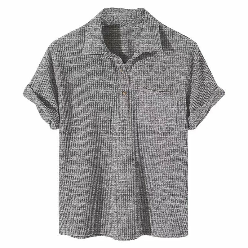 Рубашка-поло мужская с отложным воротником, повседневная клетчатая блузка на пуговицах, однотонная с короткими рукавами и карманами, одежда, 2022