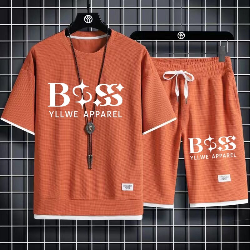 BSS YLLWE-Conjunto casual de camiseta e shorts de tecido linho masculino, terno esportivo masculino, agasalho de manga curta, moda
