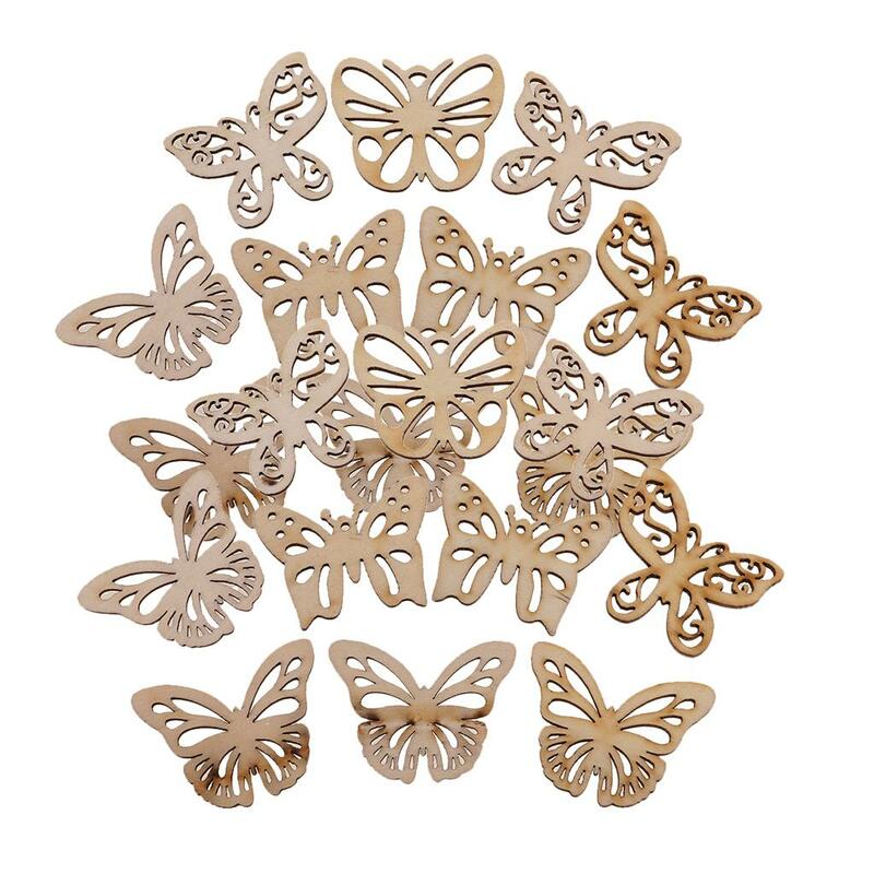 20Pcs Rustic Wooden Wood Hollow Butterfly Wedding Table Scatter Decorations