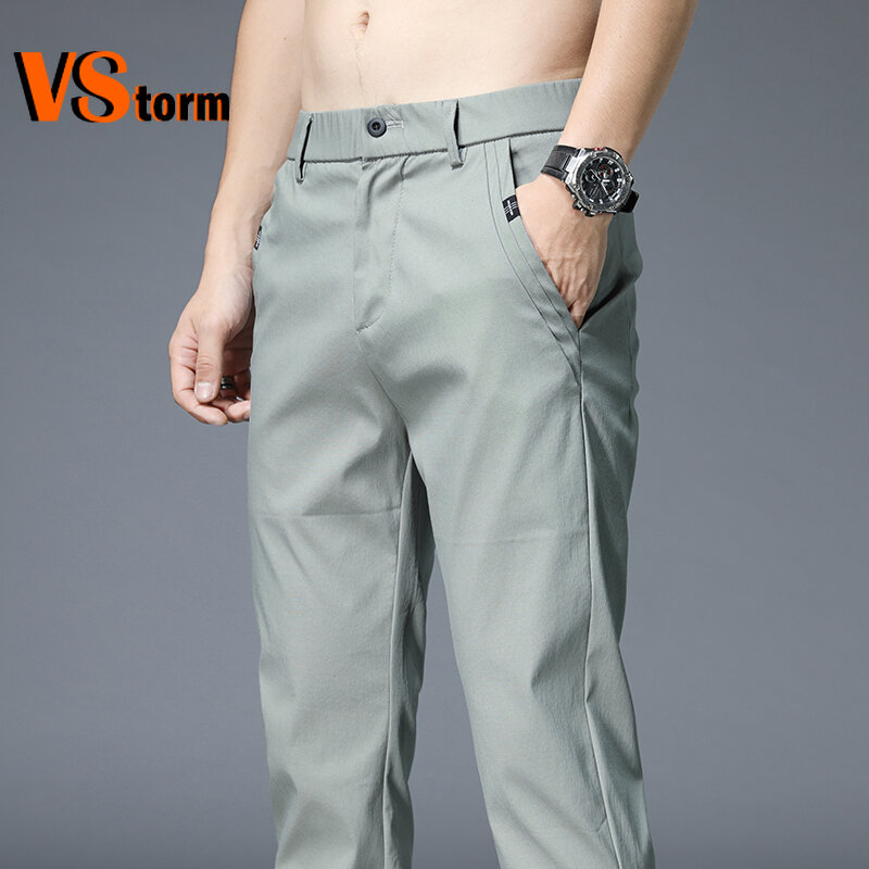 Men Open-Backed pants Summer New Thin Casual Pants 4 Colors Classic Style Fashion Business Slim Fit Straight Cotton Solid Color