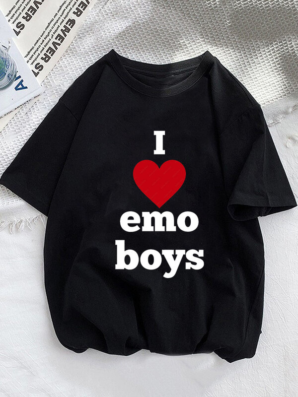 2023 I Love Emo Boys t shirt woman short sleeve funny t shirt Print Fashion Harajuku Streetwear Casual ladies O-Neck Tees Top