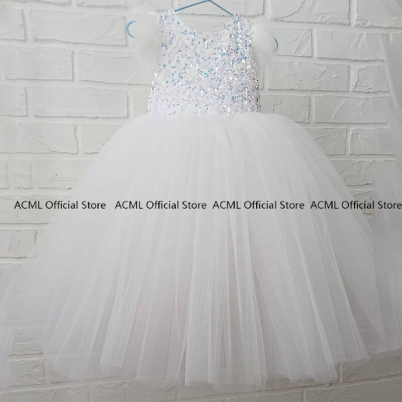 White Fuffy Tulle paillettes Flower Girl Dresses New Arrved First comunione Party Gown 2022 Real Picture Fille Robe occasioni speciali