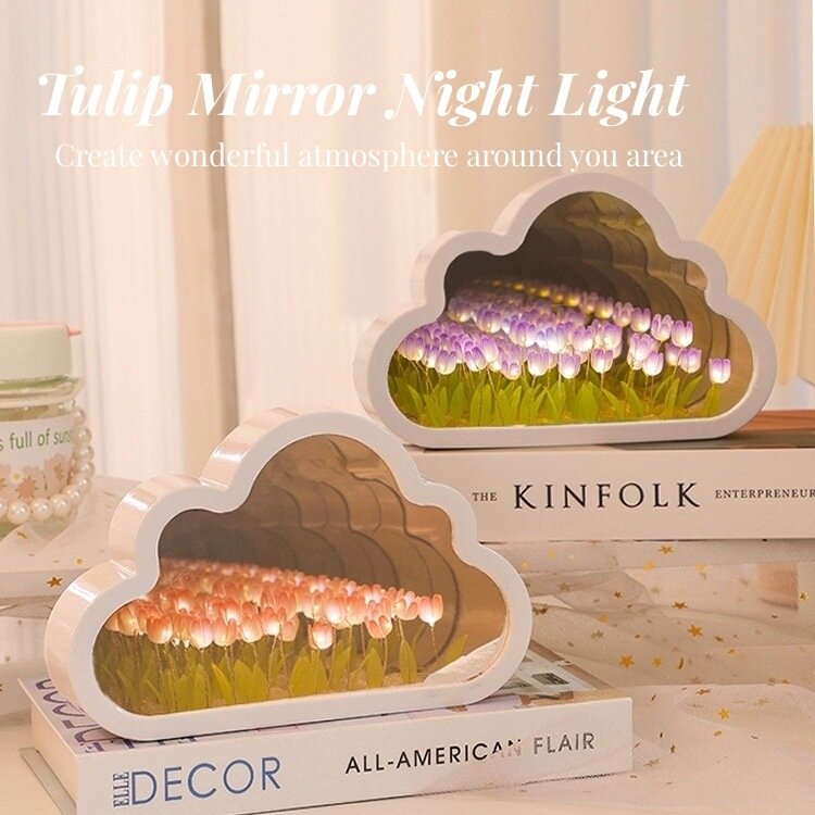 New Tulip Mirror Night Light DIY Cloud Lamp LED Flower Night Light Photo Frame Lamps Creative Home Decor Christmas/Birthday Gift