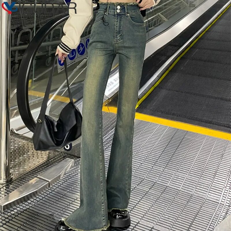 Flare Jeans Frauen dünn hohe Taille ästhetische y2k Kleidung Jeans hose Vintage gewaschen Retro koreanische Mode Straße neu
