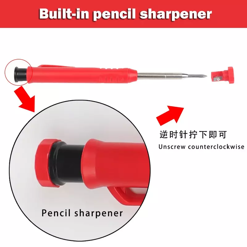 Solid Carpenter Mechanical Pencil With Sharpener For Woodworking Construction Long Head Carpenter Pencil Stationery Supplies