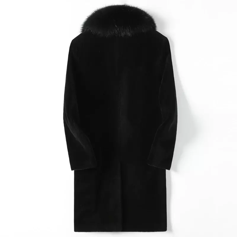 Ayunsue-シックファージャケット,メンズロングコート,本革,キツネの毛皮の襟,アウターウェア,冬,2021