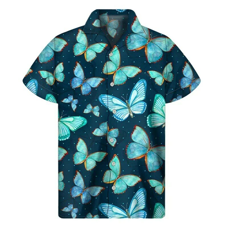 하라주쿠 3D 나비 인쇄 셔츠, 남성 및 아동용 패션 스트리트웨어 짧은 셔츠, 재미있는 셔츠 및 블라우스 의류, 여름