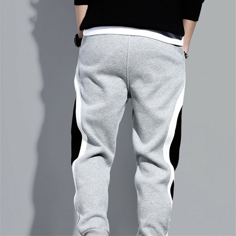 Jesienno-zimowe męskie szerokie luźne spodnie na co dzień modne patchworkowe spodnie cieplejsze polarowe długie ocieplone spodnie spodnie dresowe spodnie joggery