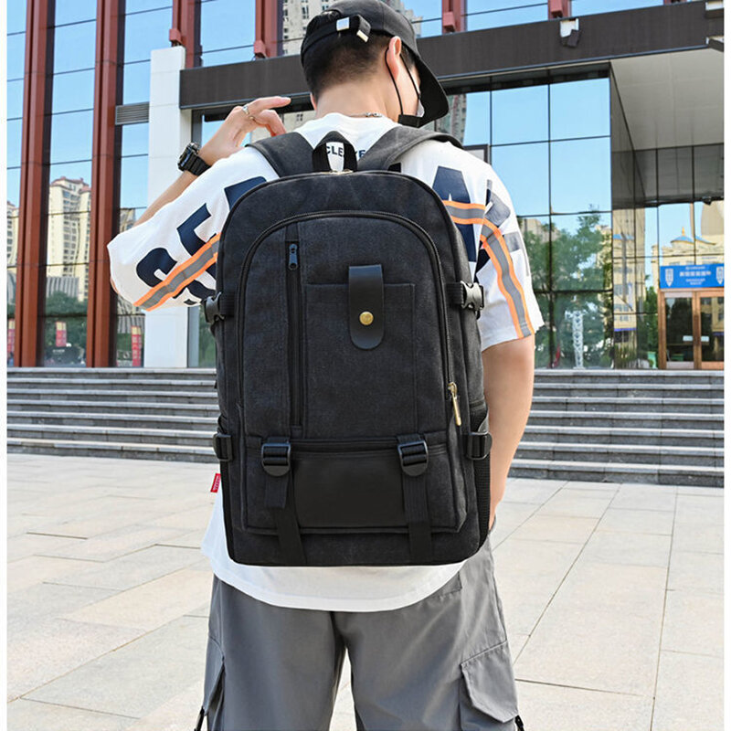 Mochila de lona masculina de grande capacidade mochila explosão cor sólida mochilas moda casual saco de desporto de viagem mochila